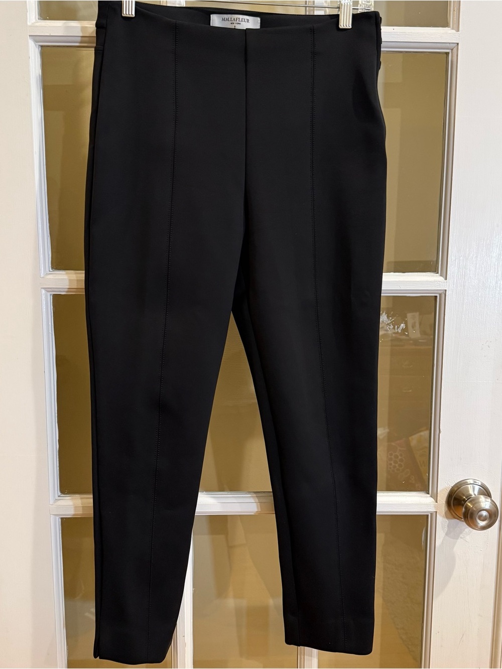 M.M. Lafleur Black Nylon Seamed Split Leg Pants Size 8